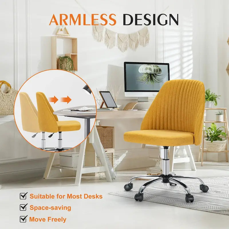 Armless Home Office Desk Chair with Wheels for Small Spaces