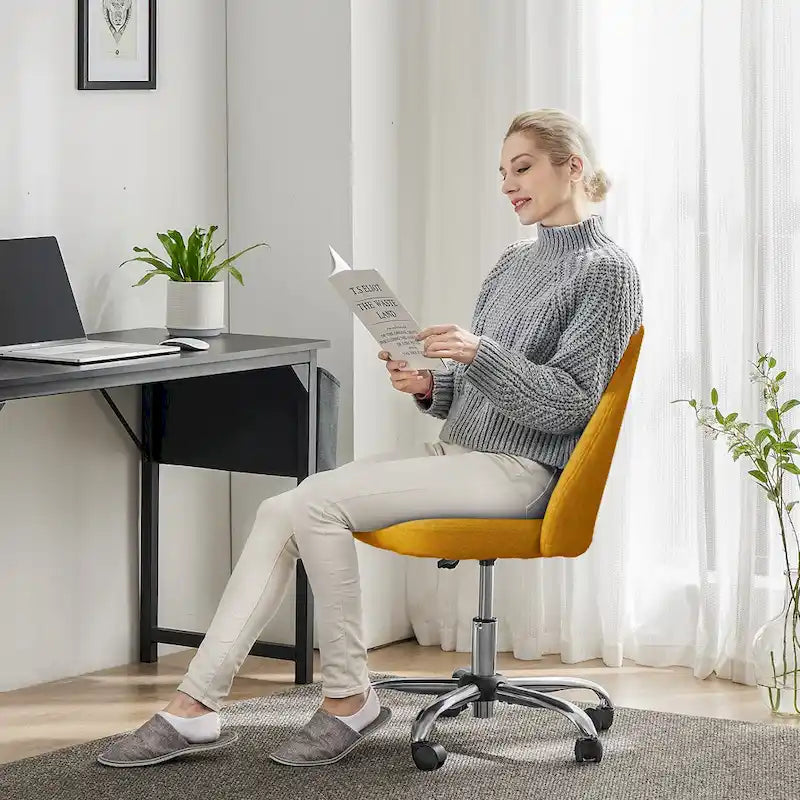 Armless Home Office Desk Chair with Wheels for Small Spaces
