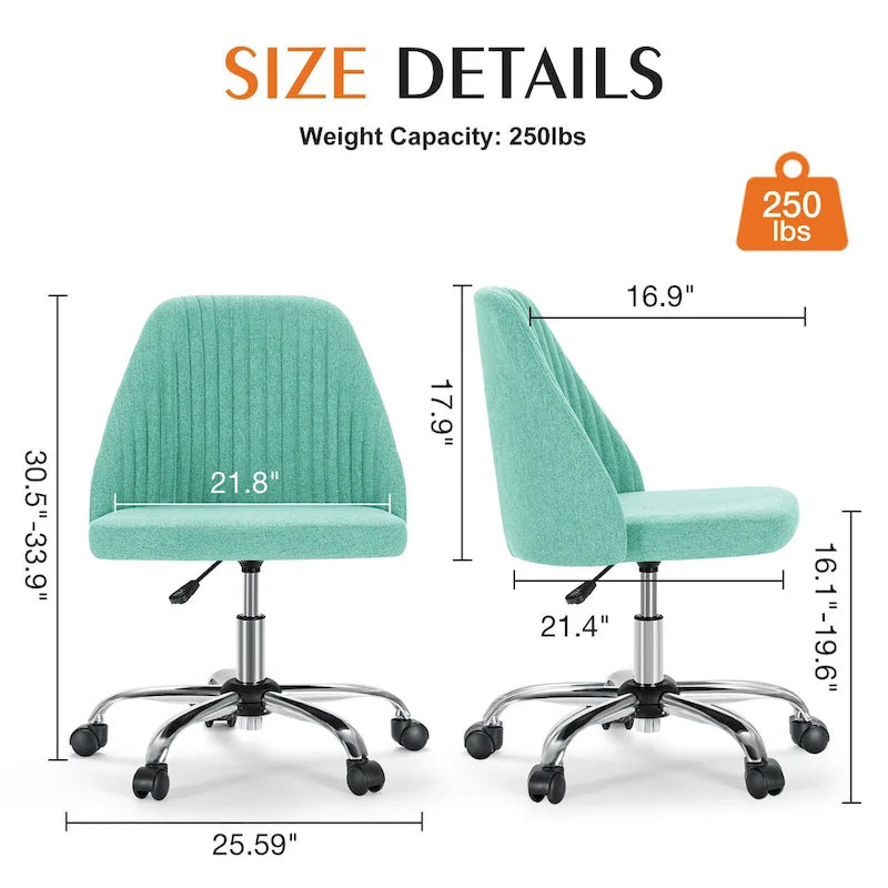 Armless Home Office Desk Chair with Wheels for Small Spaces