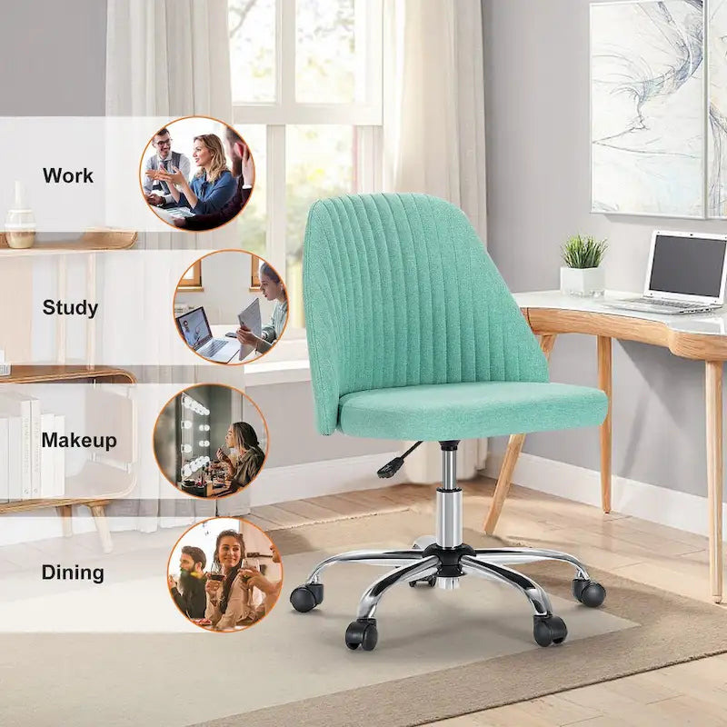 Armless Home Office Desk Chair with Wheels for Small Spaces