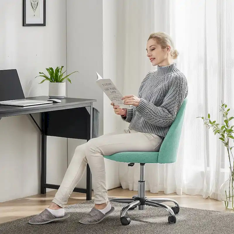 Armless Home Office Desk Chair with Wheels for Small Spaces