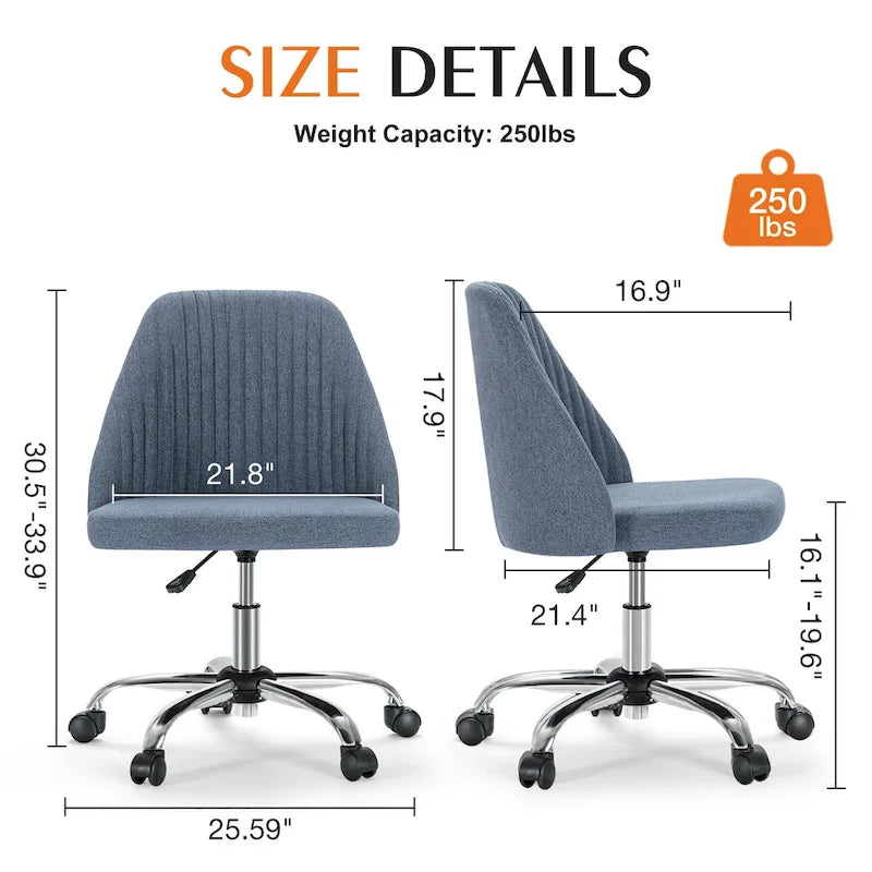 Armless Home Office Desk Chair with Wheels for Small Spaces