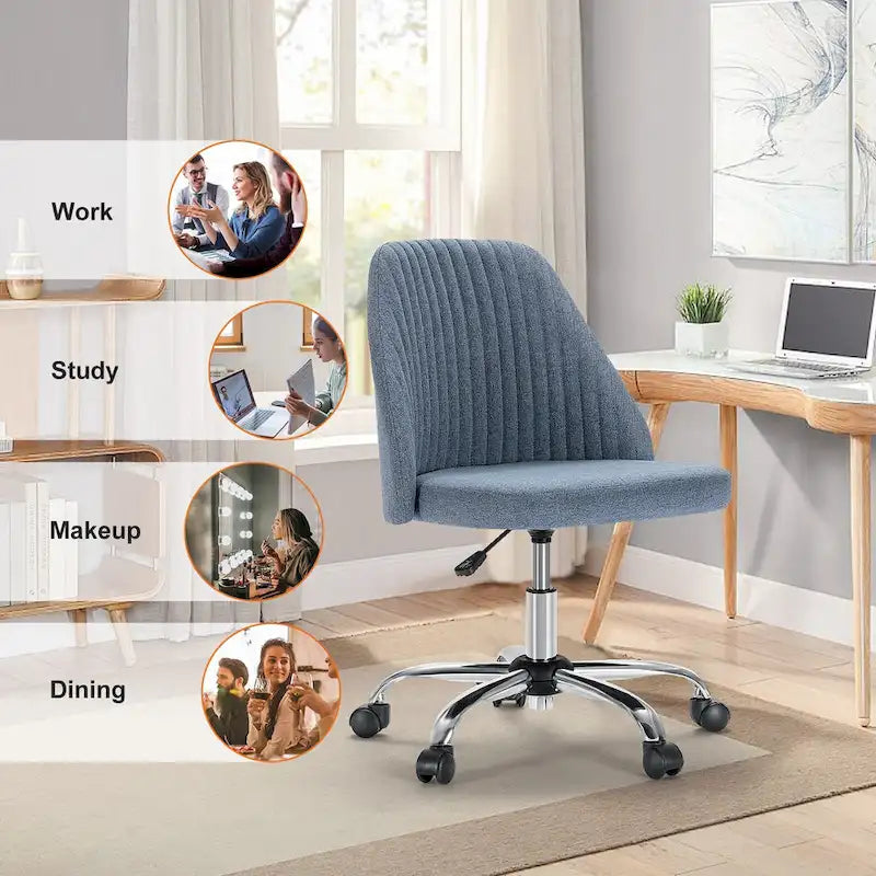 Armless Home Office Desk Chair with Wheels for Small Spaces