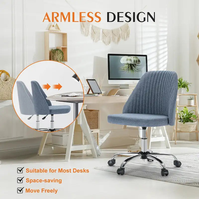 Armless Home Office Desk Chair with Wheels for Small Spaces