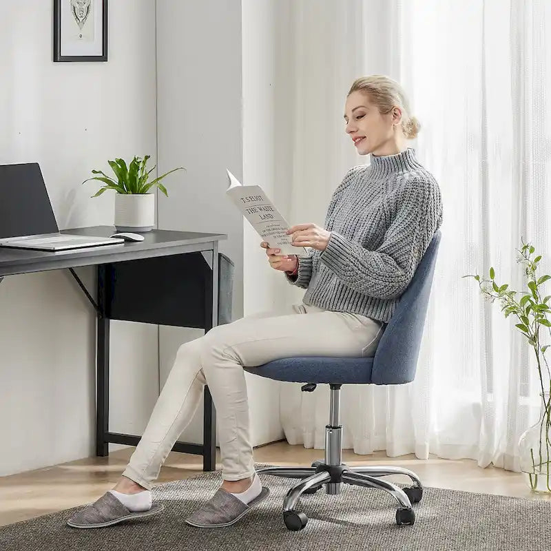 Armless Home Office Desk Chair with Wheels for Small Spaces
