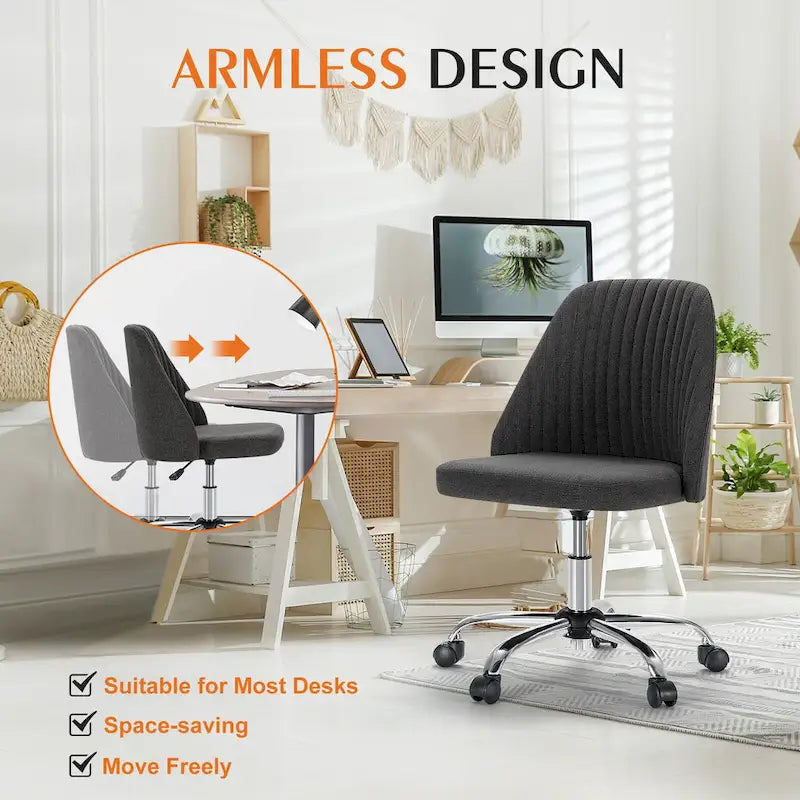 Armless Home Office Desk Chair with Wheels for Small Spaces