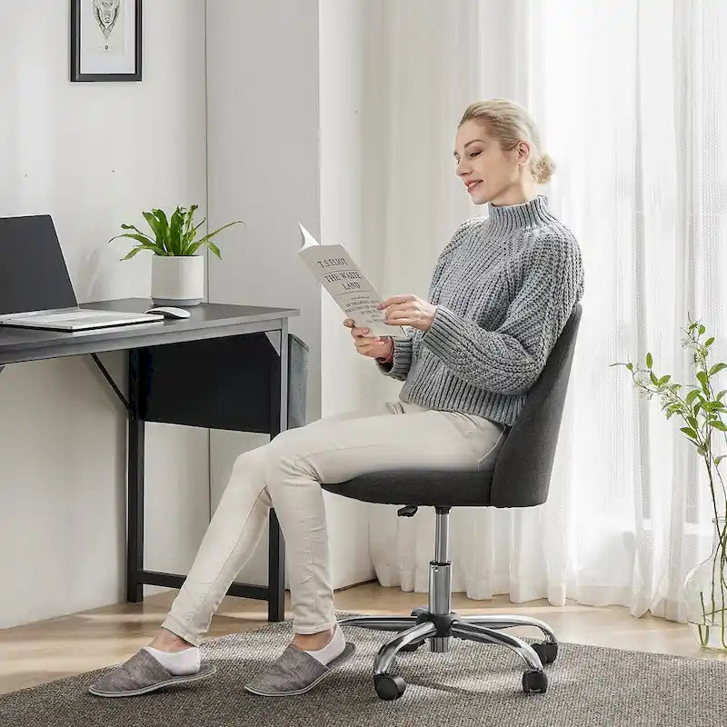 Armless Home Office Desk Chair with Wheels for Small Spaces