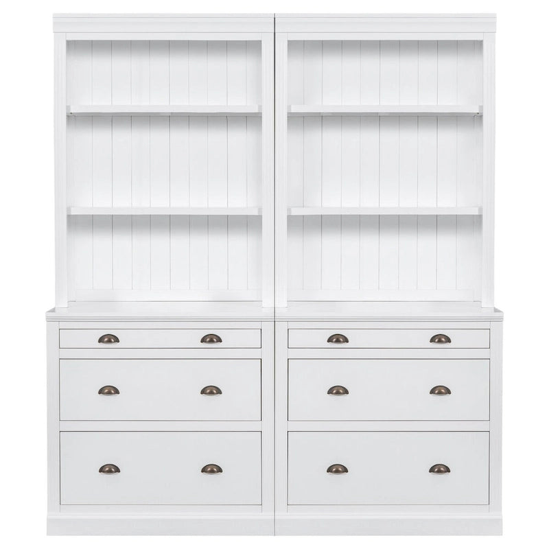83.4 Tall Bookshelf Suite,Bookcase Suite with LED Lighting,Drawers and Open Shelves,2-Piece Set Storage Bookshelf