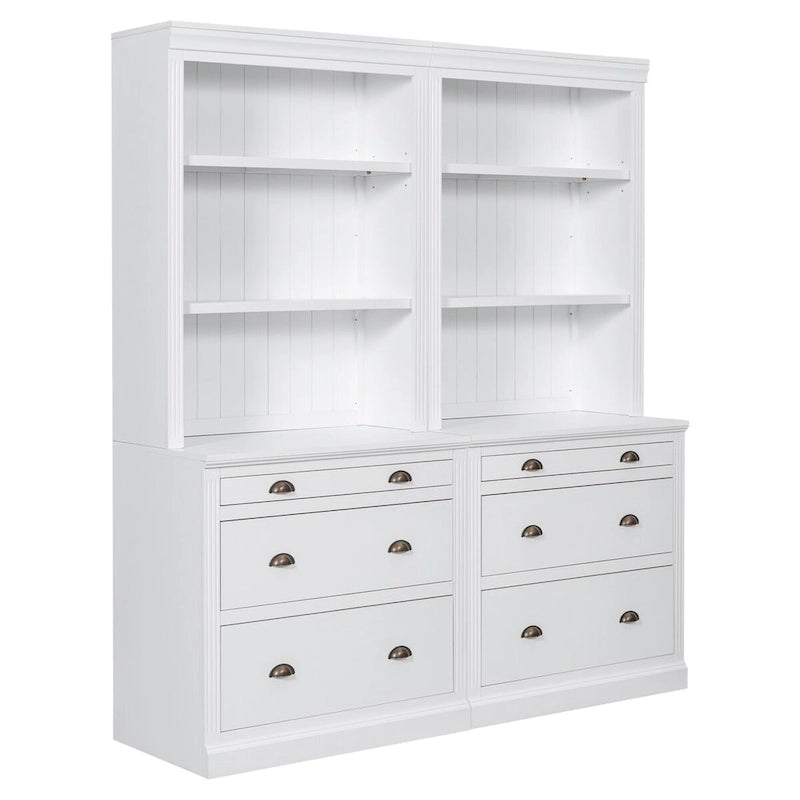83.4 Tall Bookshelf Suite,Bookcase Suite with LED Lighting,Drawers and Open Shelves,2-Piece Set Storage Bookshelf