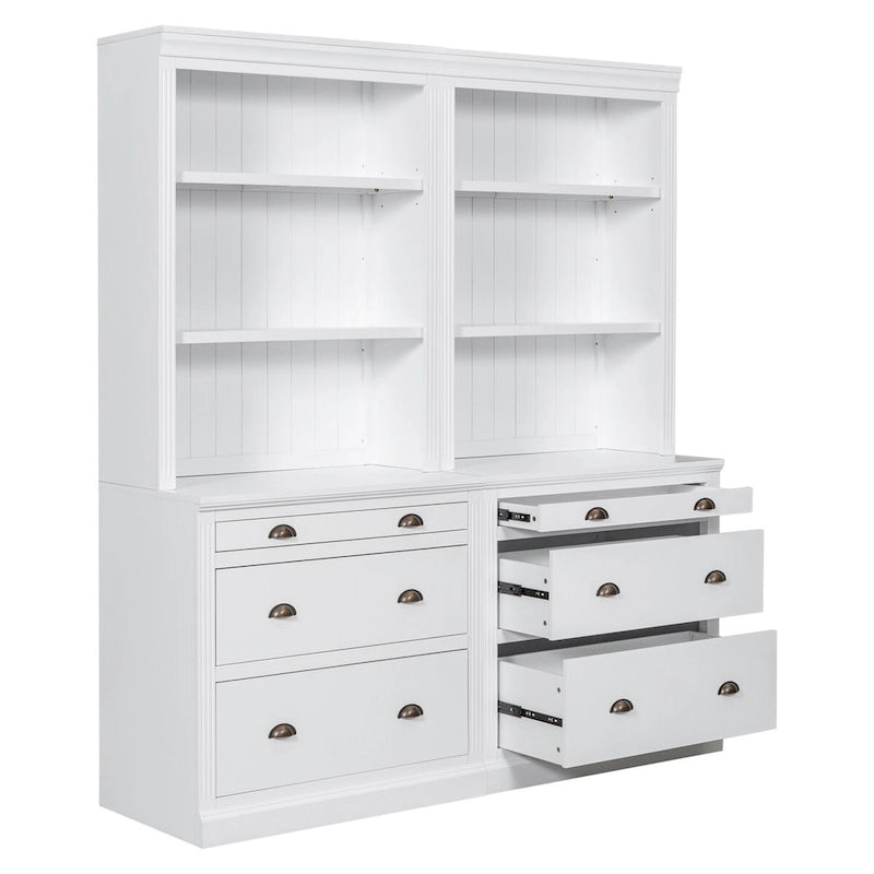 83.4 Tall Bookshelf Suite,Bookcase Suite with LED Lighting,Drawers and Open Shelves,2-Piece Set Storage Bookshelf