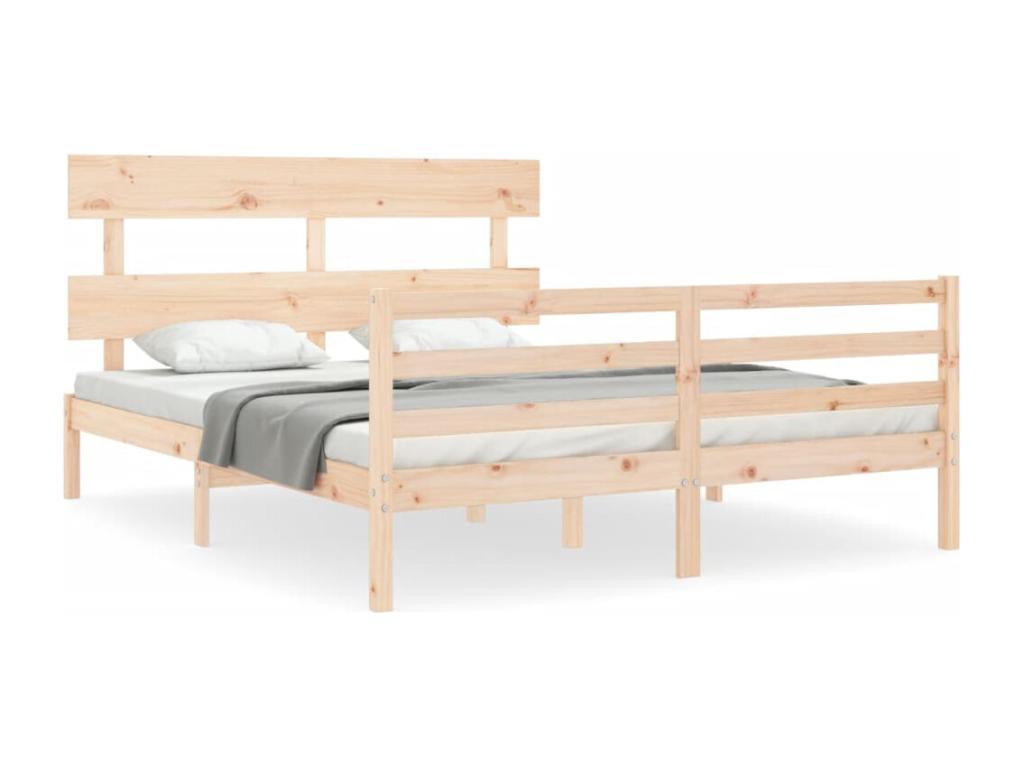 Natural Solid Wood Bed Frame, 160 x 200 cm