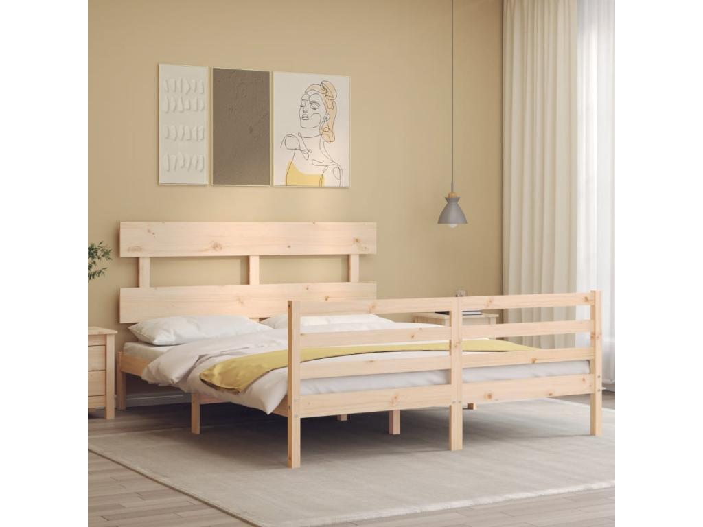 Natural Solid Wood Bed Frame, 160 x 200 cm