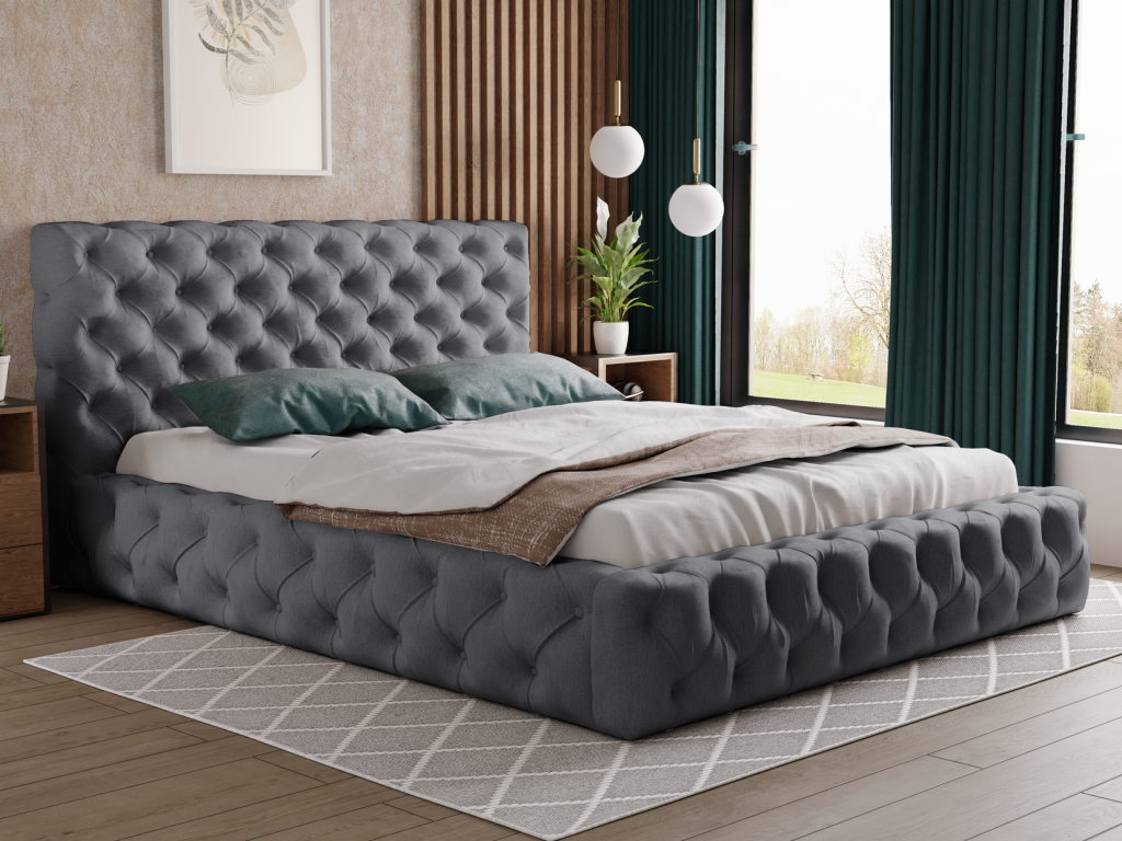 Gray Velvet Bed, 180 x 200 cm - dlz1766585997852
