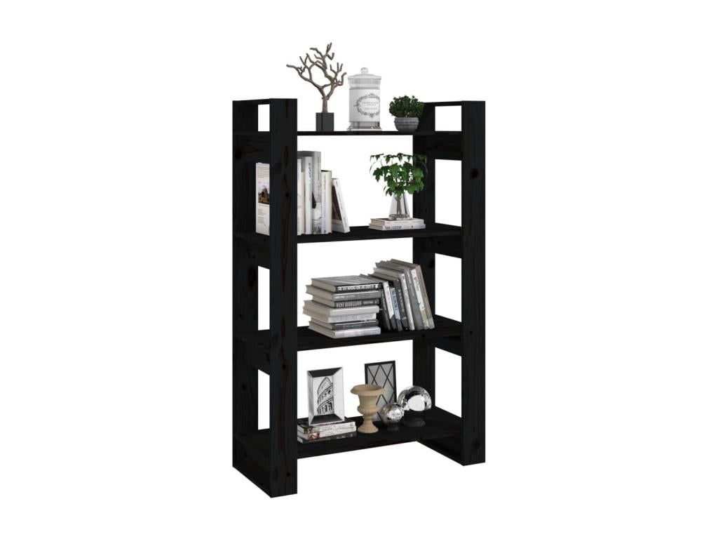 Black Pine Wood Bookcase, 80 x 35 x 125 cm