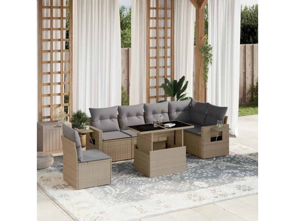 Beige Woven Resin Wicker Outdoor Furniture Set - dlz1766585554043