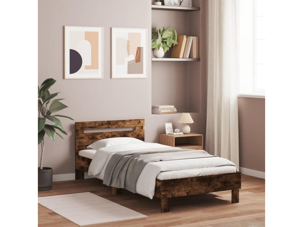 Brown Oak Wood Bed Frame, 100 x 200 cm - dlz1766585692664