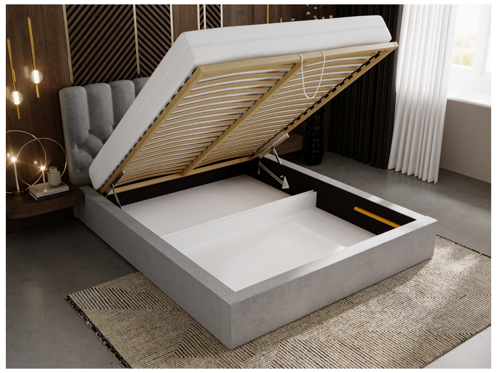 Gray Velvet Bed, 180 x 200 cm