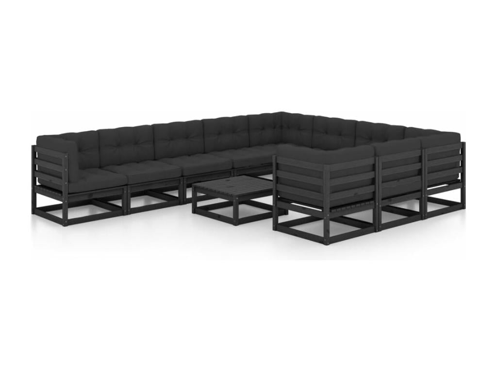 Black Pine Wood Outdoor Furniture Set